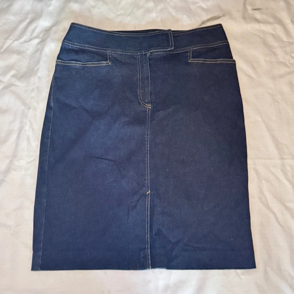 Womens Denim Pencil Skirt 4 Dark Indigo Wash Classic Minimalist Office Academia